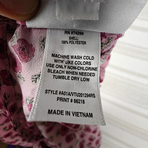 Sweet Storm Pink Floral Tiered Long Sleeve Dress Size L New Boho Chic - Picture 7 of 8